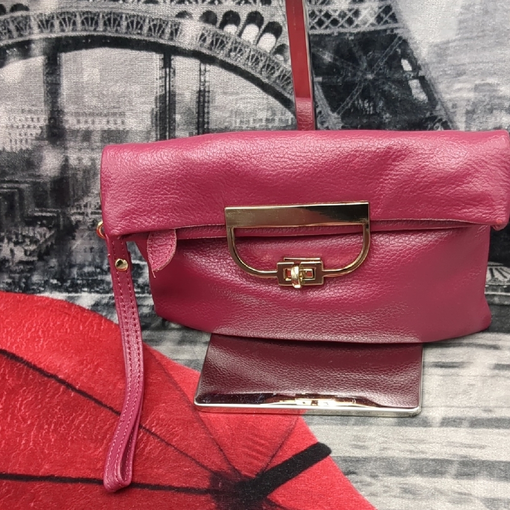 Sandra Roberts Leather Pink Leather Clutch